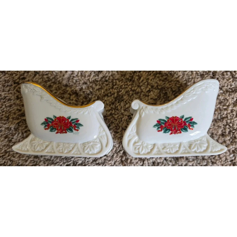 Vintsge‎ Princess House Exclusive Christmas Sleigh Taper Candle Holders With Box